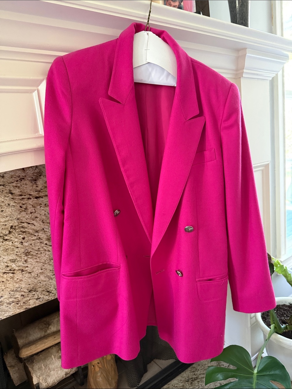Womens Double-Breasted Fuchsia Blazer